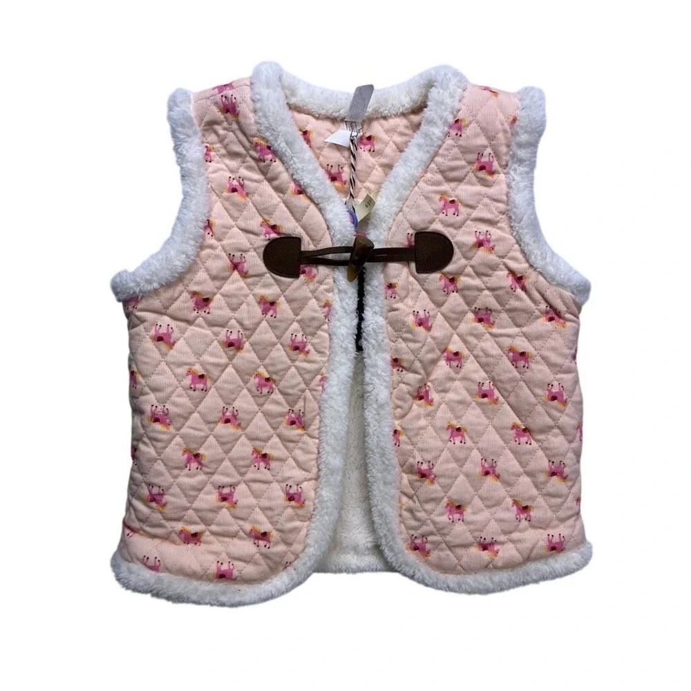 Matilda Jane Quilted Vest Kids 6 Pink New Reversible Horse Print‎ Toggle Sherpa